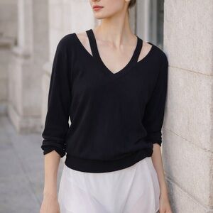Bailey 44 Black Cutout Sweatshirt Top Small Modal Stretch V Neck